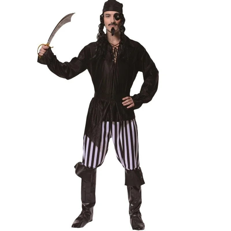 زي Loween للبالغين M Pirate Par مصنوع من مادة البوليستر ملابس قرصان أصلية المظهر للاحتفال التنكري للرجال