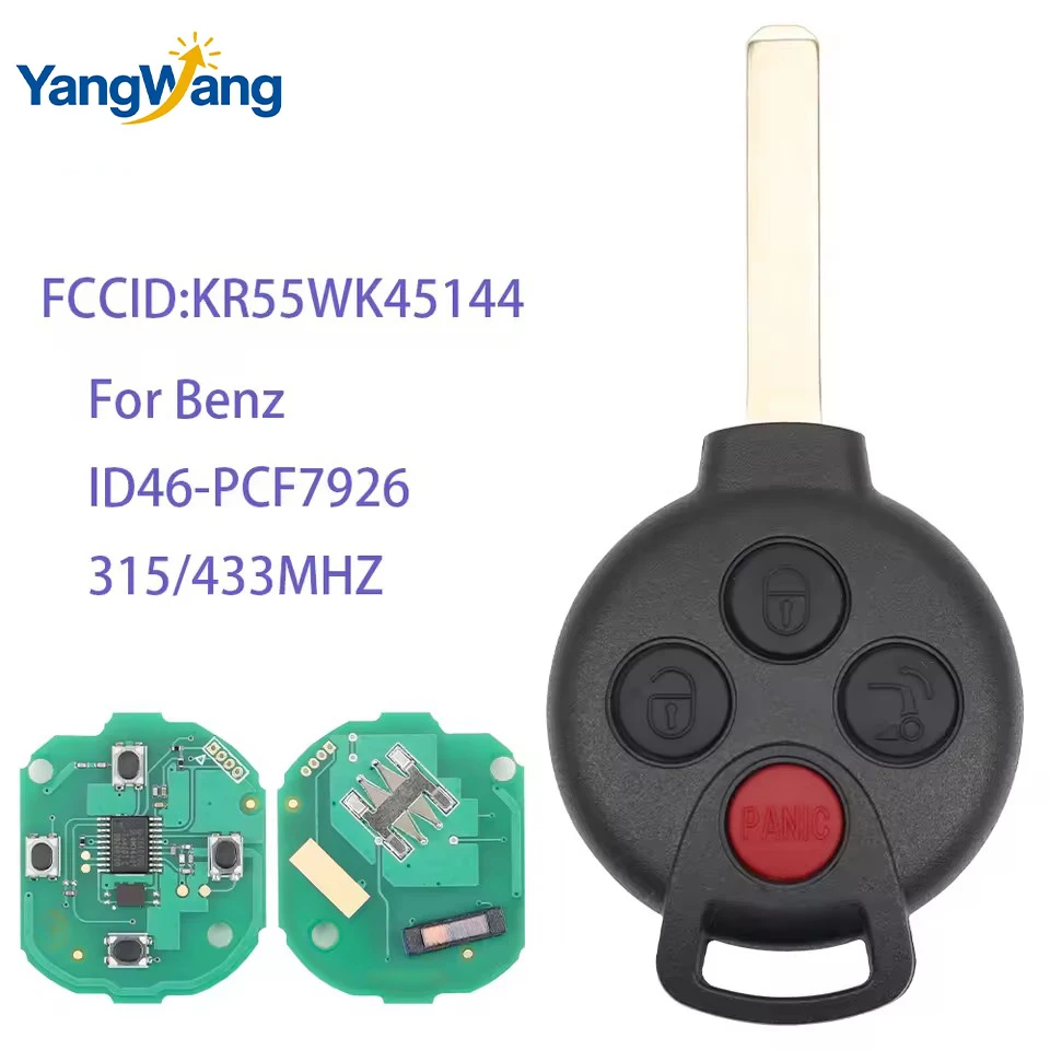 YangWang Remote Car Key 315/433Mhz ID46 PCF7941Chip For Mercedes-Benz Fortwo 451 2007-2013 Fob FCC ID KR55WK45144 Smart Key