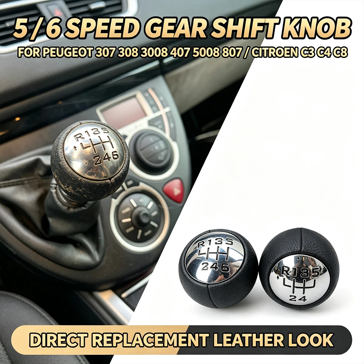 Car 5/6 Speed Stick Knob Head Lever Adapter Manual 6-Speed Transmission for Peugeot 307 308 3008 407 5008 807 Citroen C3 C4 C8