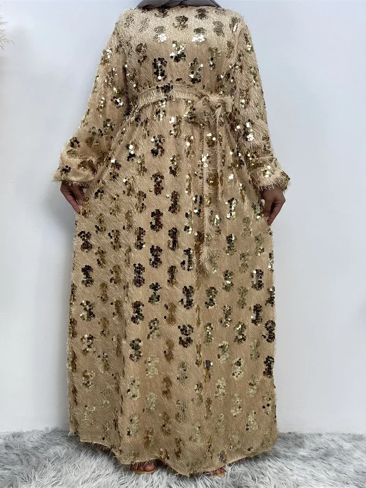 Sequins Tassel Abaya Muslim Long Dress for Women Ramadan Eid Long Sleeve Prayer  African Dresses Islamic Dubai Abayas 2023