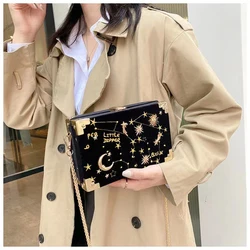 2022 Square Metal Badge Box Shape Handbag Purse Women Black Chain Party Clutch Bag Kawaii Shoulder Bag Crossbody Messenger Bag