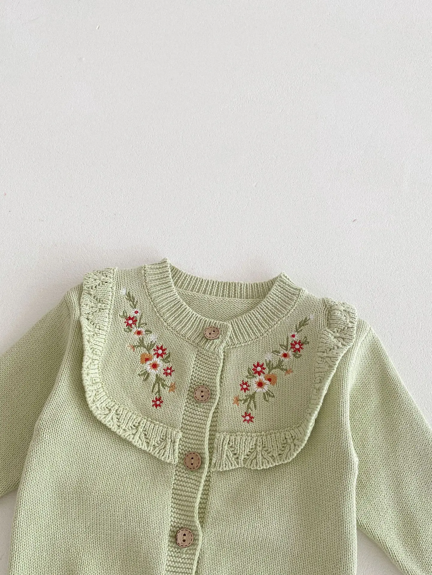 2024 Autumn New Baby Girl Flower Embroidery Knitted Set Newborn Cardigan Coat + Sling Bodysuit 2pcs Suit Infant Toddler Outfits