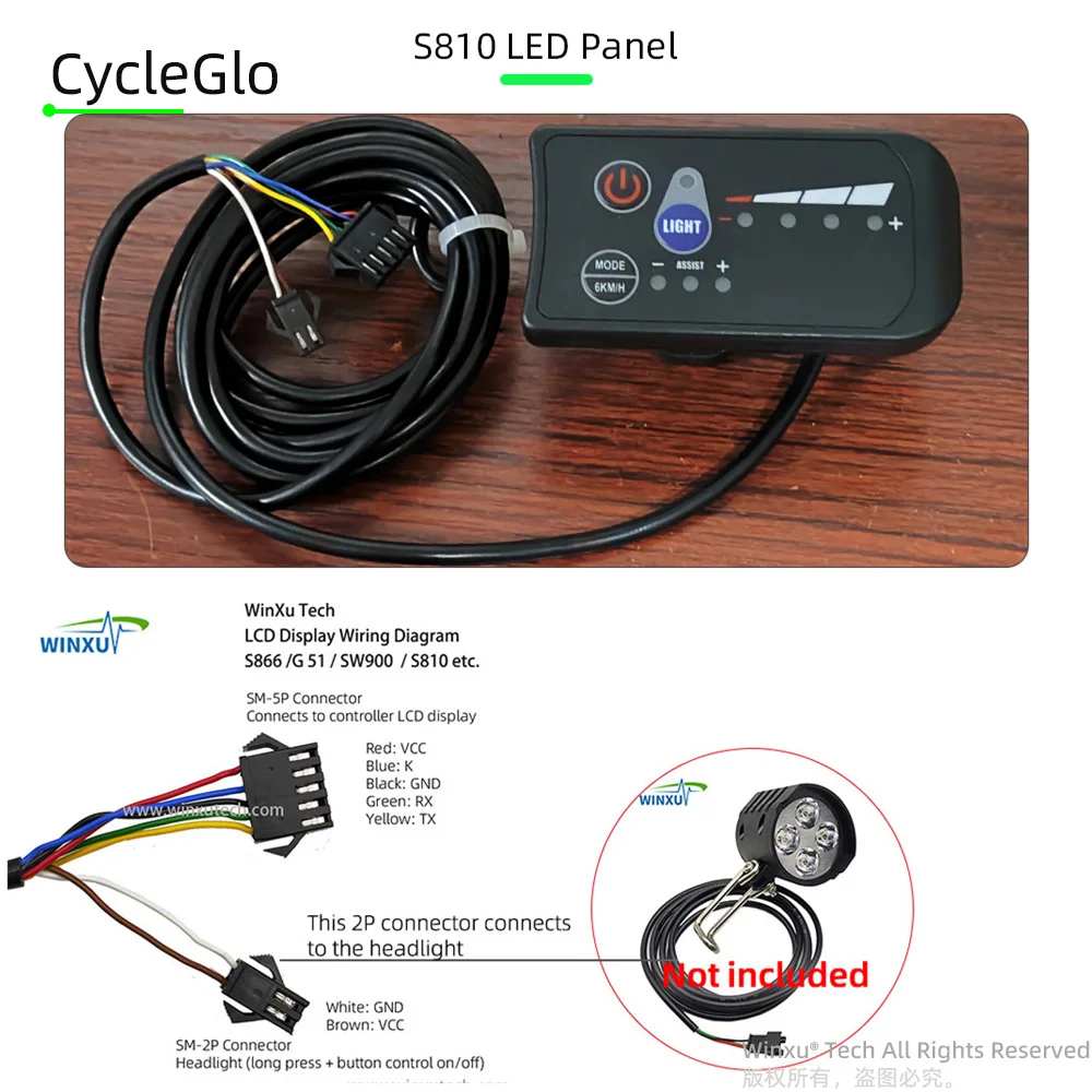 24V 36V 48V 500W 25A E-bike FOC Sine Wave Brushless Motor Controller S810 LED Panel Kit for High Speed Electric Scooter Bicycle