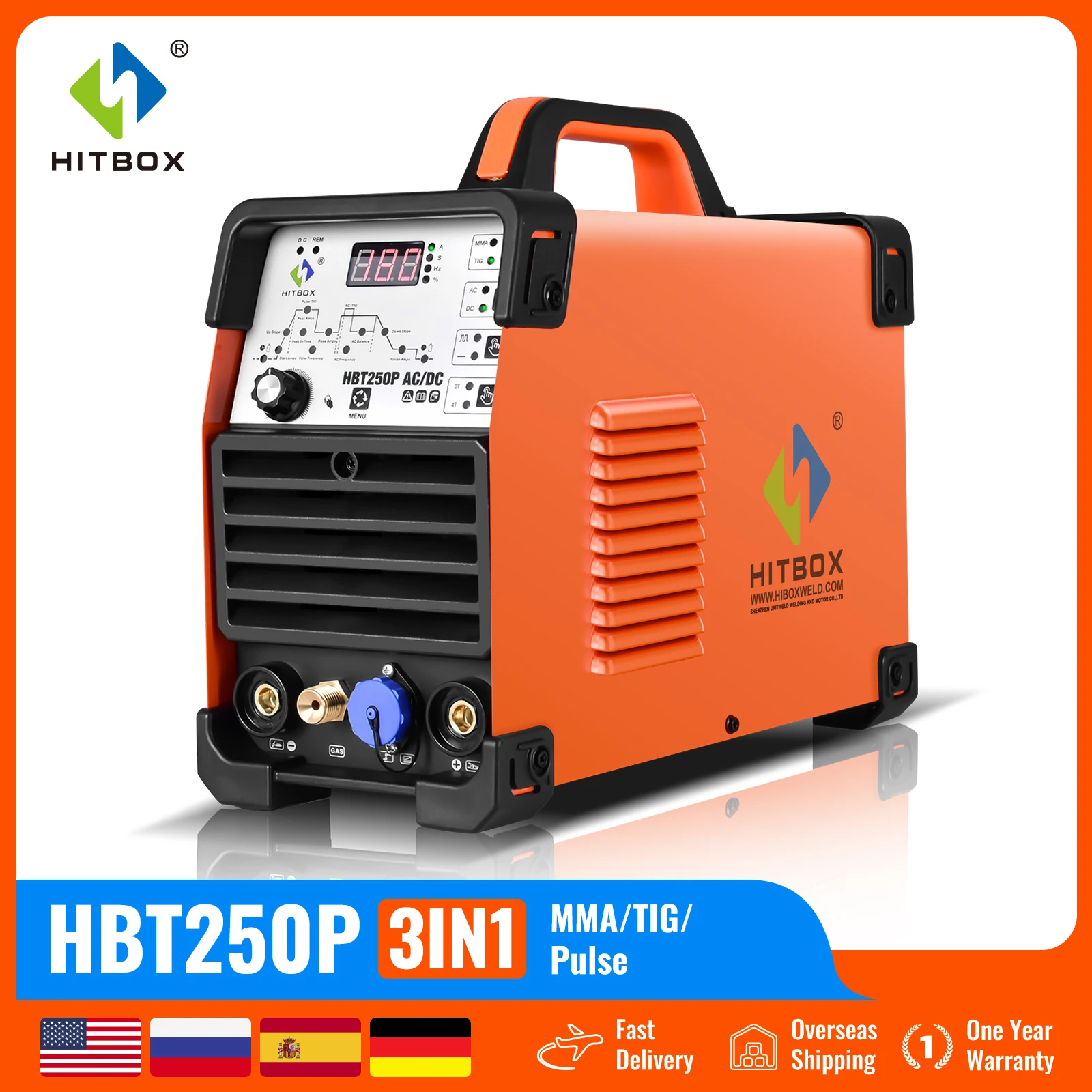 HITBOX  4 in 1 AC/DC TIG Welding Machine HBT250P AC Pulse Argon Aluminum Welder Digital Control Gas Stainless Pulse Welder 2T 4T