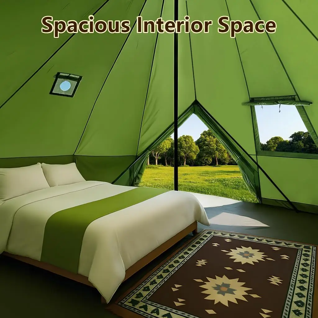 4 Season Waterproof Luxury Yurt Tent, 420D Oxford Cloth, Green, All Year Living