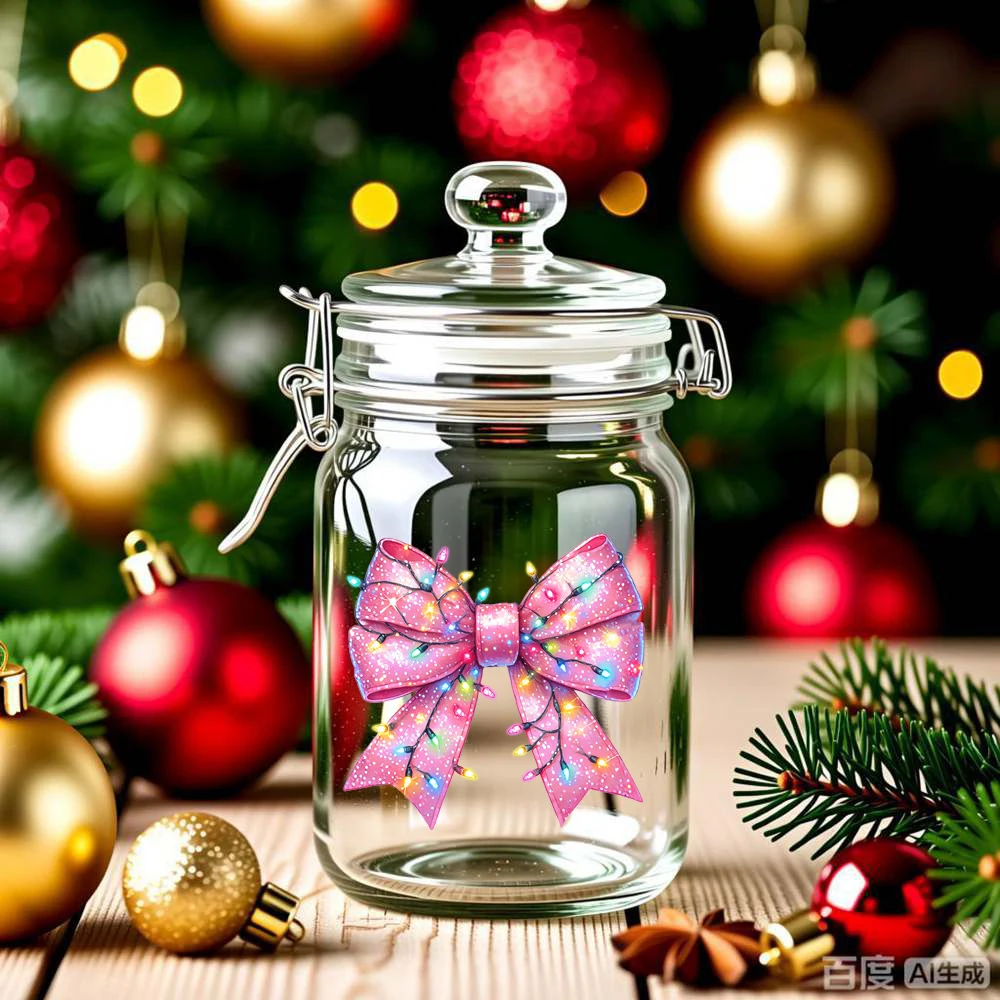 Cartoon Christmas Lights Coquette Bow Waterproof Sticker UV DTF Cup Wrap Transfers Sticker Custom Label DIY Mugs Decals