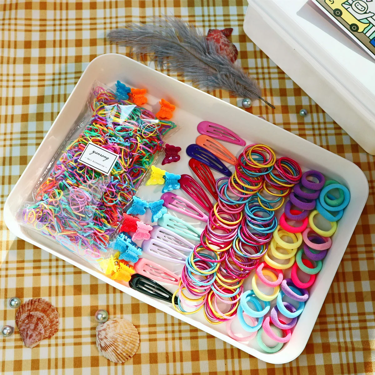 1195PCS Hair Accessories Set For Girls Candy Colors Nylon Hair Ties Elastic Ponytail Holders Rubber Band For Baby Kid