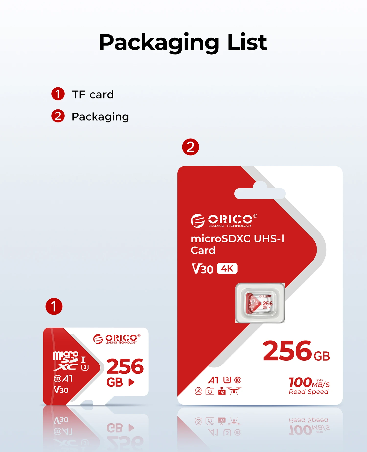 ORICO 180MB/S SDXC TF-Karte UHS-I U3 Klasse 10 V30 A1 Speicherkarte für 4K-Videoaufnahmen, Drohnen, Actionkameras & Mobile Geräte – Detail 15