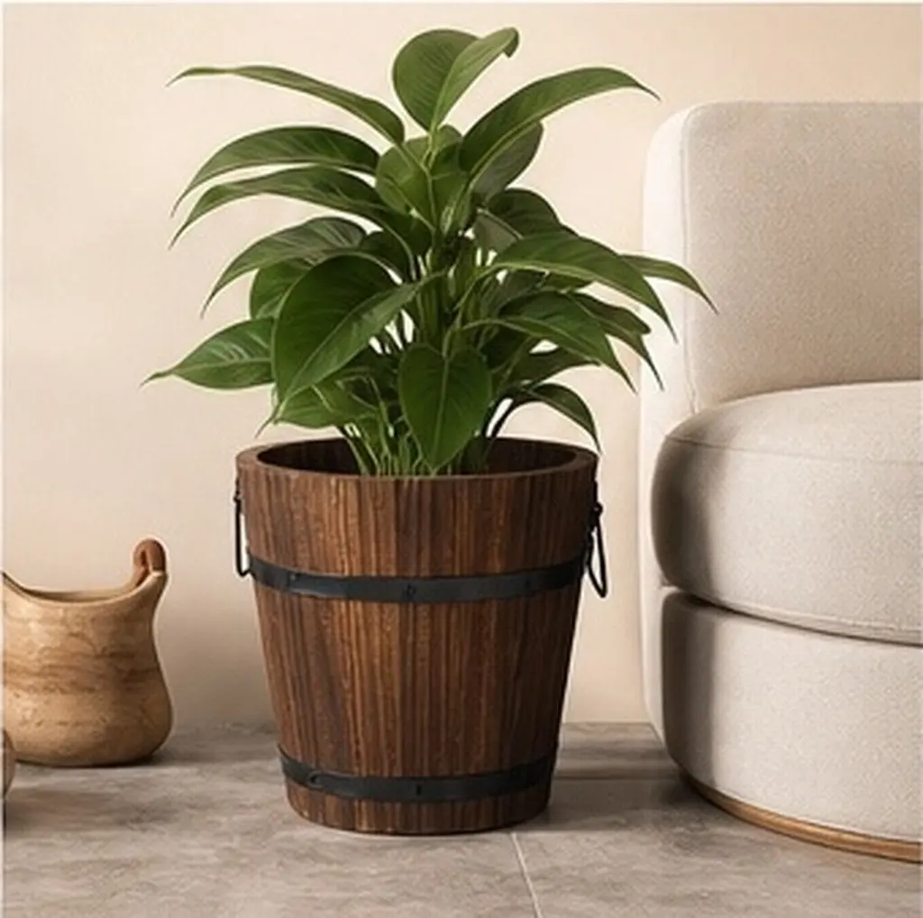 Wooden Succulent Planter Stylish Simple Design Multifunctional Wooden Bucket for Balcony Courtyard Home Office Garden Decor