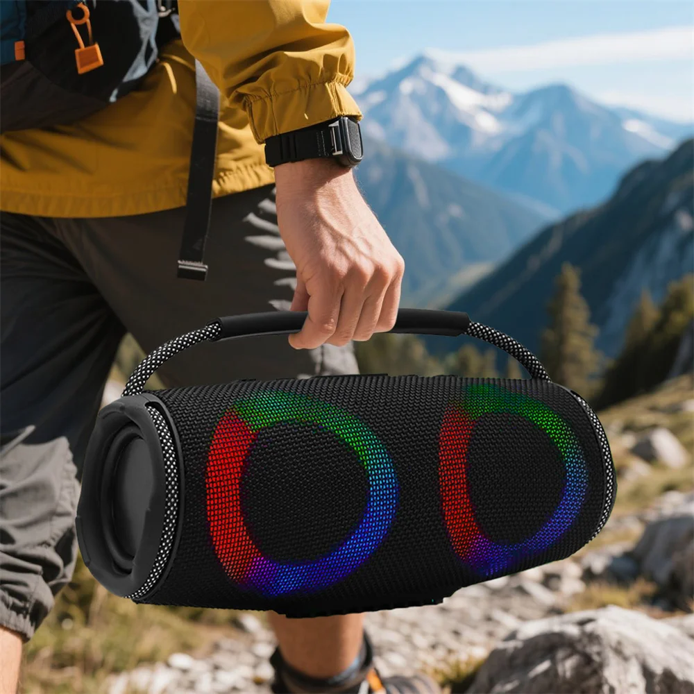 Powerful Bluetooth Speaker LED Light Portable Outdoor Speakers Dual 4'' Subwoofer Sound Box Support