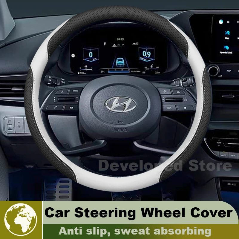 Car Steering Wheel Cover For Hyundai Elantra Avante Tucson N line 2025-2020 Leather Auto Steering Wheel Hyundai i20 Accessories