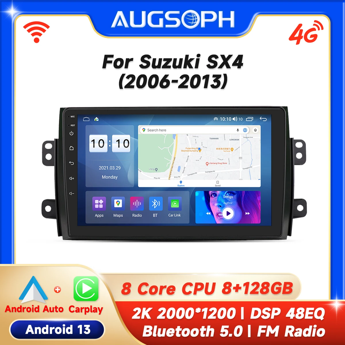 

Android 13 Car Radio for Suzuki SX4 2006-2013, 9inch Multimedia Player with 4G WiFi Car Carplay & 2Din GPS Navigation.