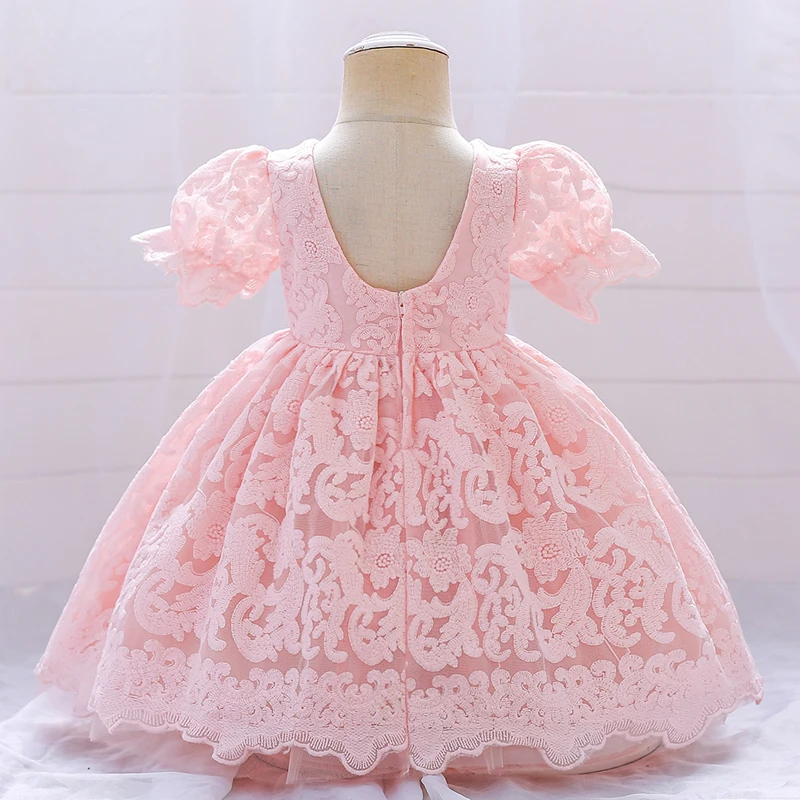 Summer Vintage 1st Birthday Dress For Baby Girl Clothes Flower Baptism Princess Dress Girls Dresses Party Costume Short Sleeve