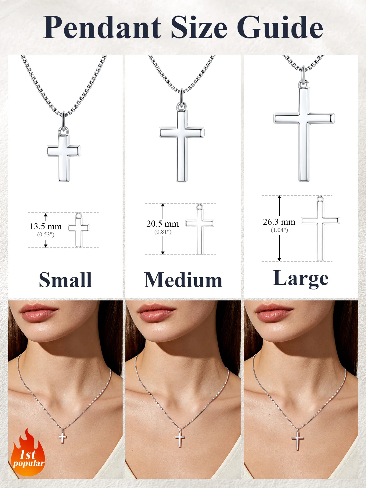 U7 Cross Necklaces for Woman Plain Glossy Tiny/Medium/Large Cross Pendant with 18 inch Box Chain Christian Jewelry Gift for Her