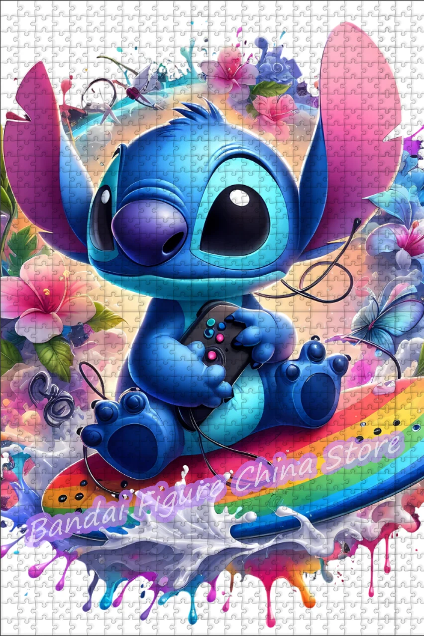 108/200/300/500/1000 조각 디즈니 애니메이션 퍼즐 릴로와 스티치 만화 인쇄 지그 소 퍼즐 지적 게임 장난감 선물