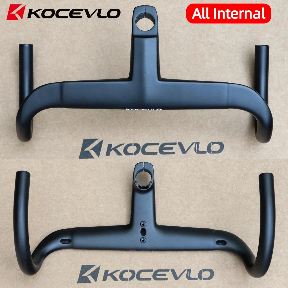 KOCEVLO Carbon Fiber Road Bike Handlebar All-Integrated Internal Routing  with Integrated Stem and Computer Mount Washer,k13