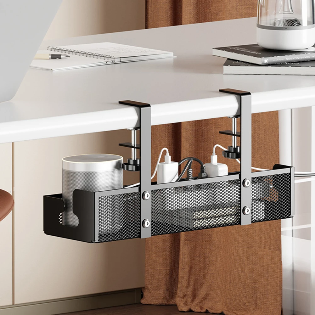Under Table Cable Management Trays No Drill Clamp Mounted Cord Organizer Socket Storage Rack for Managing Cables Power Strips