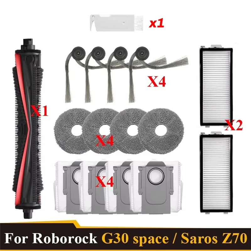 A83G-For Roborock Saros Z70 وسادة ممسحة مرشح الفرشاة الجانبية الرئيسية، كيس غبار مضاد للتشابك