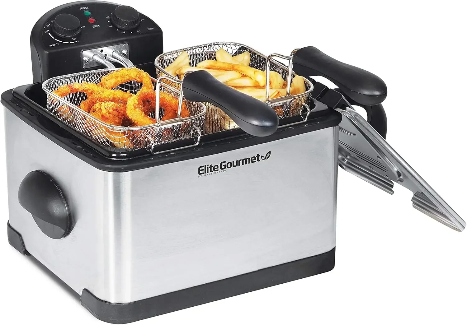 NEW Gourmet EDF-401T Electric Immersion Deep Fryer 3-Baskets, 1700-Watt, Timer Control, Adjustable Temperature, Lid with Viewi