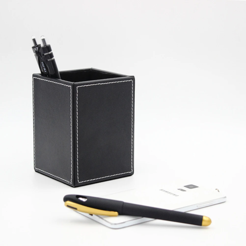 PU Pen Holder Black Office Desk Organizer Stylish Desktop Accessories Multifunctional Gift for Home Office
