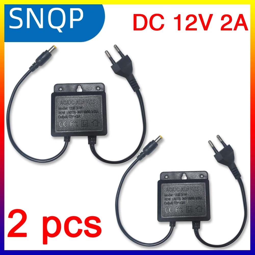 2pcs DC12V 2A EU Plug Power Adapter Waterproof For CCTV Security Surveillance AHD Camera Charger NVR DVR Input AC100V-240V