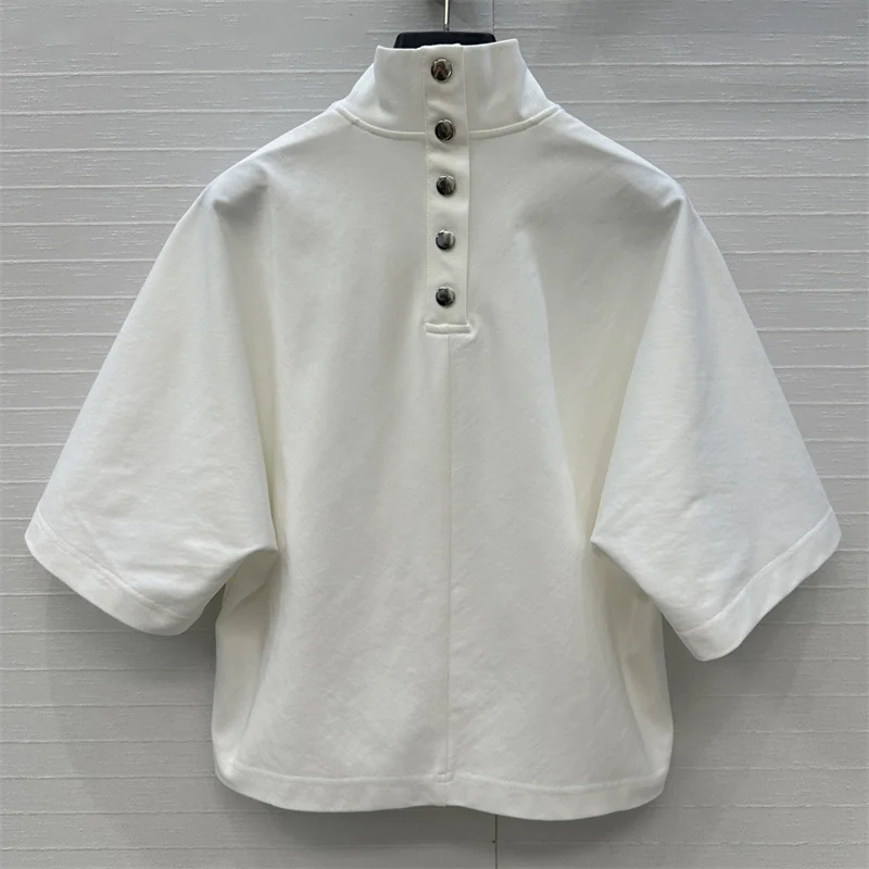 

Women's t-shirt New elastic knitted slim fit short sleeved top for autumn 2025 High quality pure cotton high neck pullover y2k