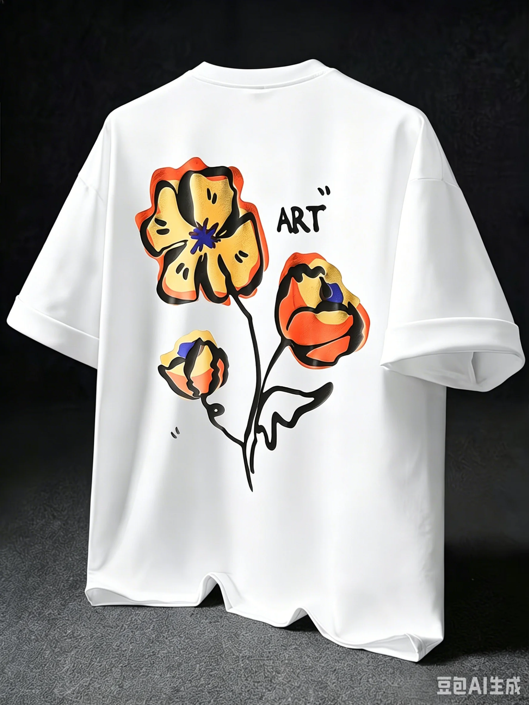 Abstract Flower Art Print T-shirt | Apricot, Gray, White, Black | Artistic Style, Streetwear, Unisex