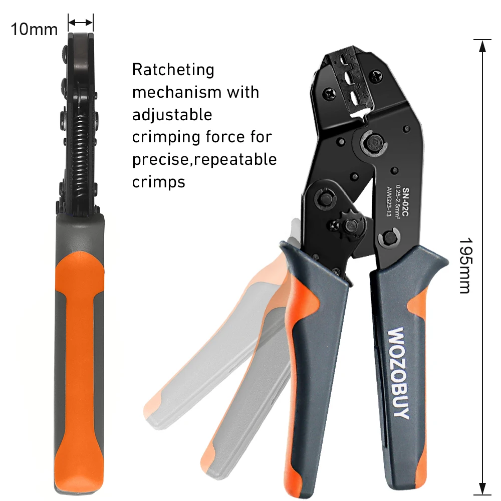 SN-02C mini hand Crimping Tool 0.25-2.5mm² Adjustable Crimper pliers with 220pcs Cable Lugs Assortment Kit wire crimp set
