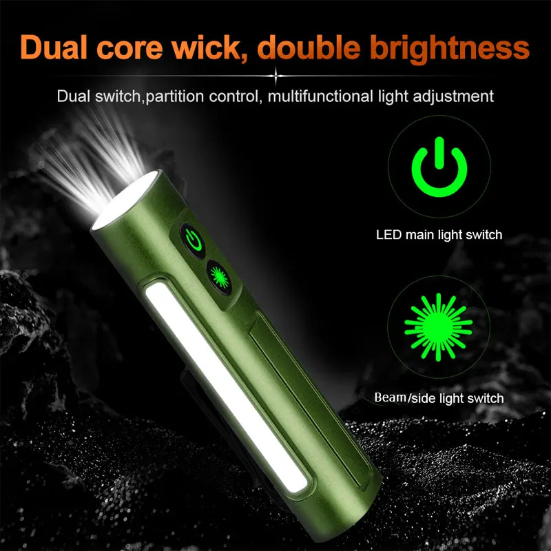 Multifunctional IP54 Waterproof LED COB Flashlight With Magnetic Built-In 1200mAh Battery Clip-on Light Outdoor Camping Lantern