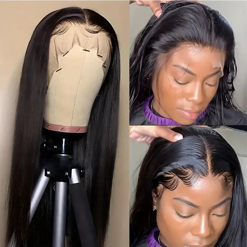 250% 13x6 HD Lace Frontal Wig 100% Human Hair Bone Straight Brazilian 26 Inch Transparent Lace Front Wigs Human Hair For Women