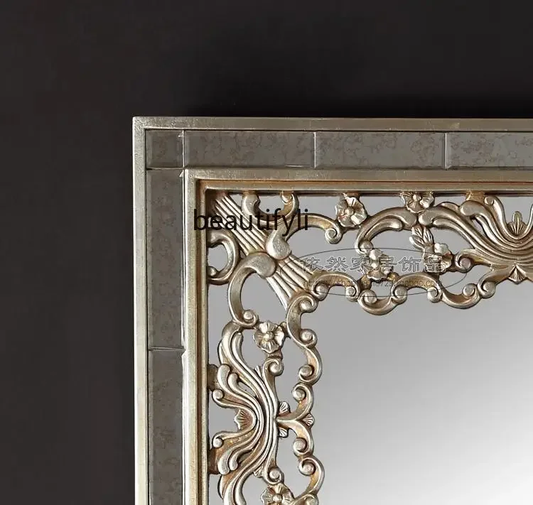 Yy الأوروبي مربع الخشب نحت العتيقة الجدار مرآة الزخرفية مدخل الفن زخرفة الخلفية الموقد مرآة معلقة #3