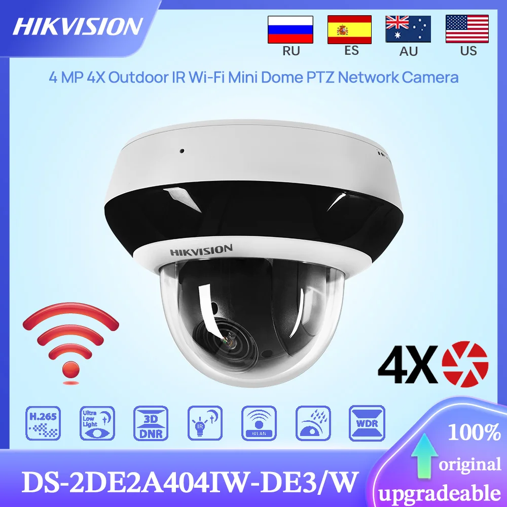 Hikvision Original DS-2DE2A404IW-DE3/W 4MP 4X Optical Zoom Outdoor IR WiFi Mini Dome PTZ Network Camera Face Detection IP66&IK10