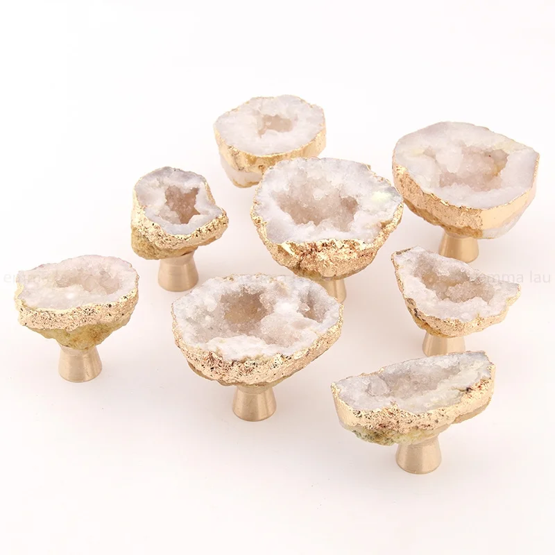 White Crystal Furniture Handle Drawer Knob Natural Rough Stone Handles For Kitchen Cabinet Door Cupboard Wardrobe Pulls Diy