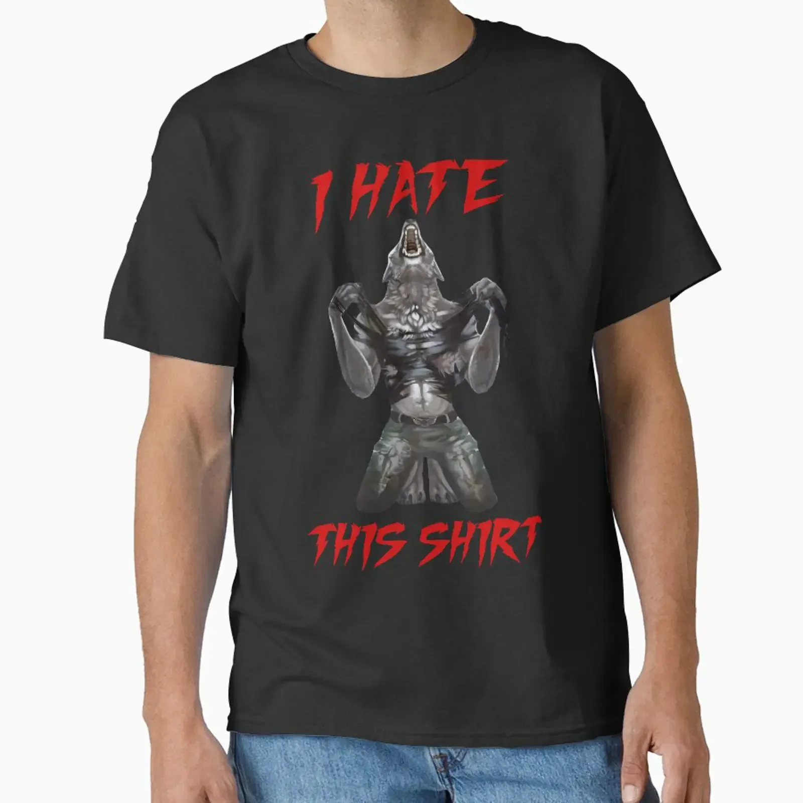 Meme Wolf Ripping T Shirt I Hate This Classic vintage Washed Stylish Soft homme Versatile Unisex Breathable Slightly Casual