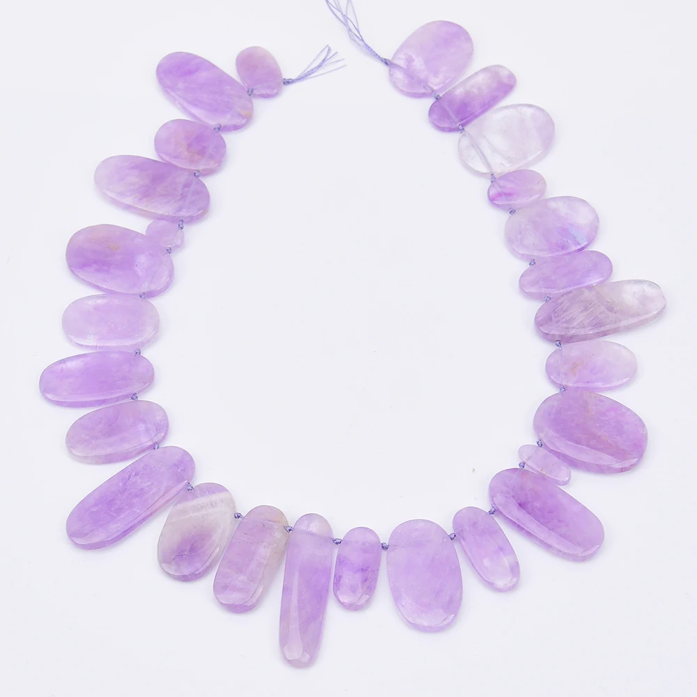 APDGG Natural Light Purple Amethyst Quartz Top Drilled Oval Slice Loose Pendant Beads 16'' Strand Jewelry DIY