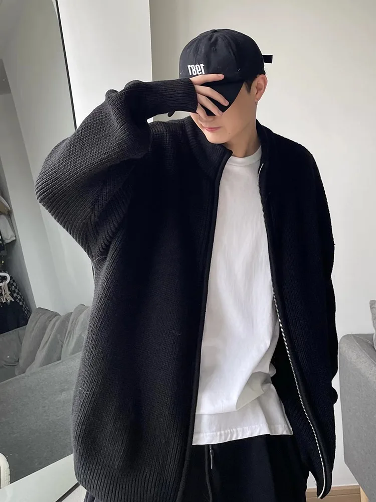 

Stand up collar cardigan sweater, men's autumn design, niche American retro, simple, fashionable, versatile, high-end, long slee