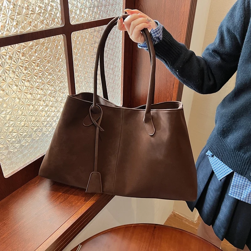 

Winter Faux Suede Handbags Women England Style Solid Casual Totes Large Capacity Designer Shoulder Bags Lady Retro Female Bags