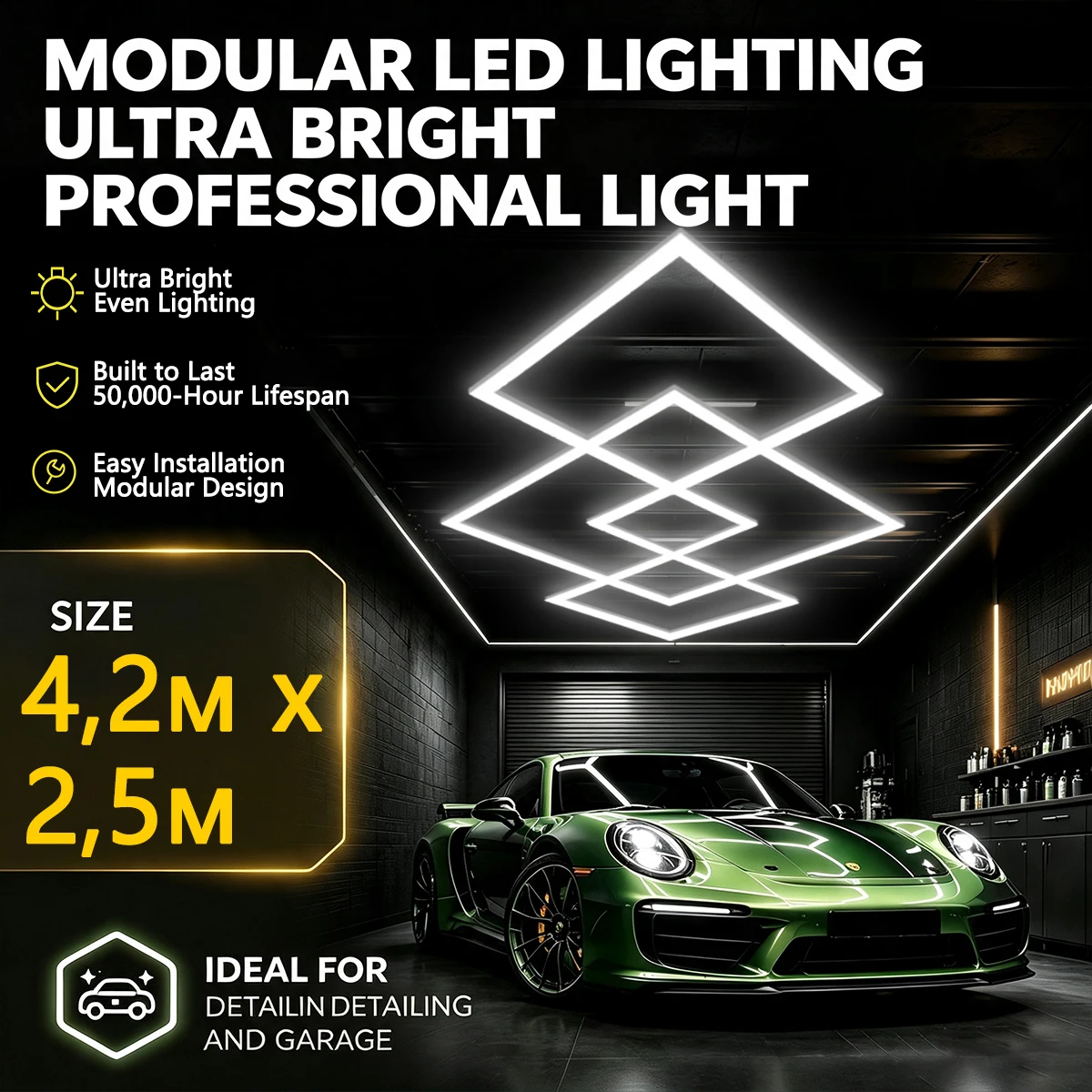 LED Splicing Garage Lighting System 220V Linear Tube Light 6500K Bright White Ceiling Lamp for Car Detailing Shop Warehouse