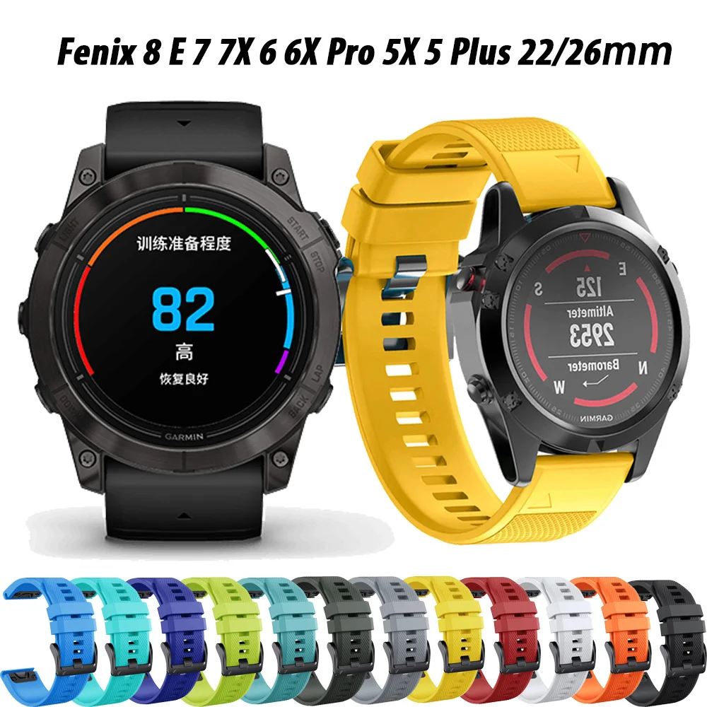 Silikonband 26 mm 22 mm für Garmin Fenix 8 E 7 7X 6 6X Pro 5X 5 Plus Armband Enduro 3 Epix Pro Gen 2 47 mm 51 mm 955 MK2i Armband