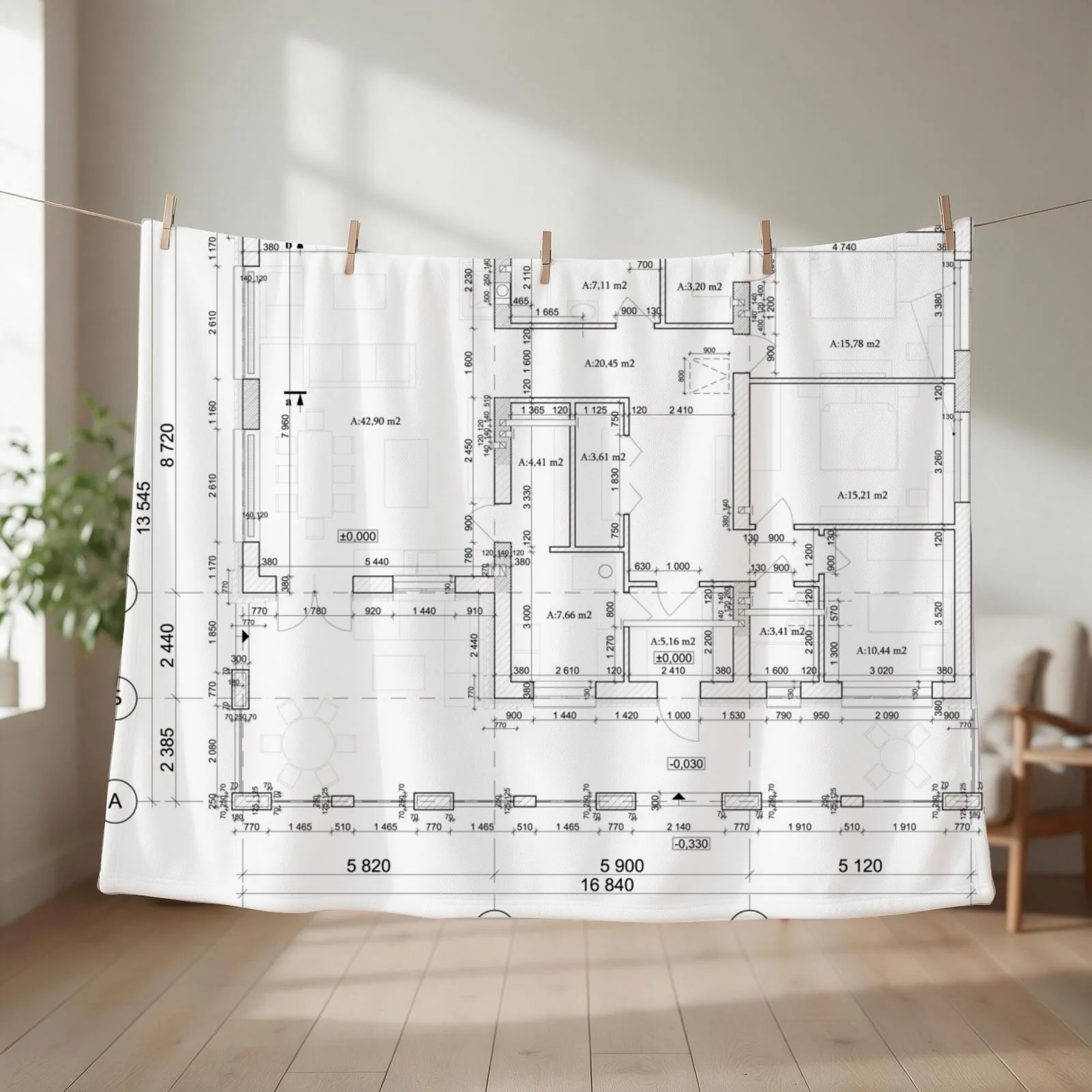 Detailed architectural private house floor plan, apartment layout, blueprint. Vector illustration Throw Blanket
