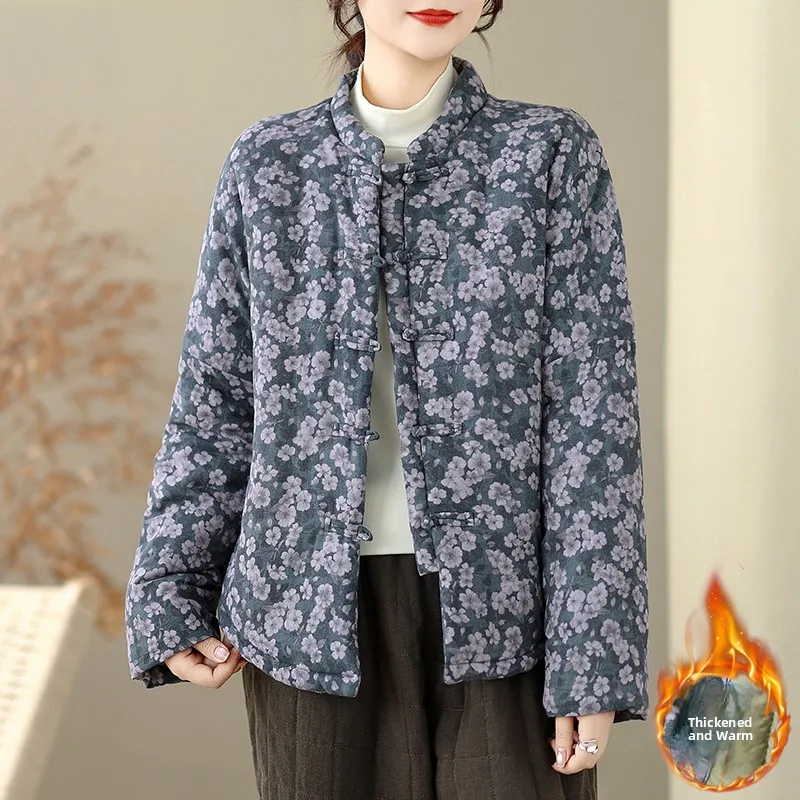 

Женское зимнее пальто Thiened Cotton Jaet Hanfu, легкое хлопковое льняное маленькое хлопковое пальто, топ, длинное све, стандартная длина, одинарное...