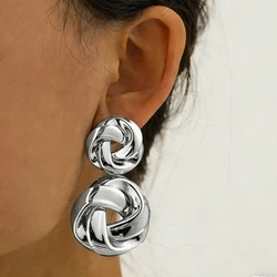 Trendy New Twisted Drop Earrings for Women Two-layers Spiral Design Hollow Metal Pendants Heavy European Long Hanging Earrings