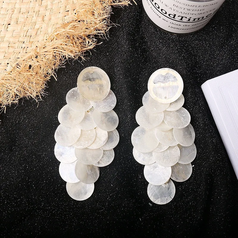 Exaggerated atmosphere shell round earrings long fringe travel seaside photo earrings bride wedding with makeup everything