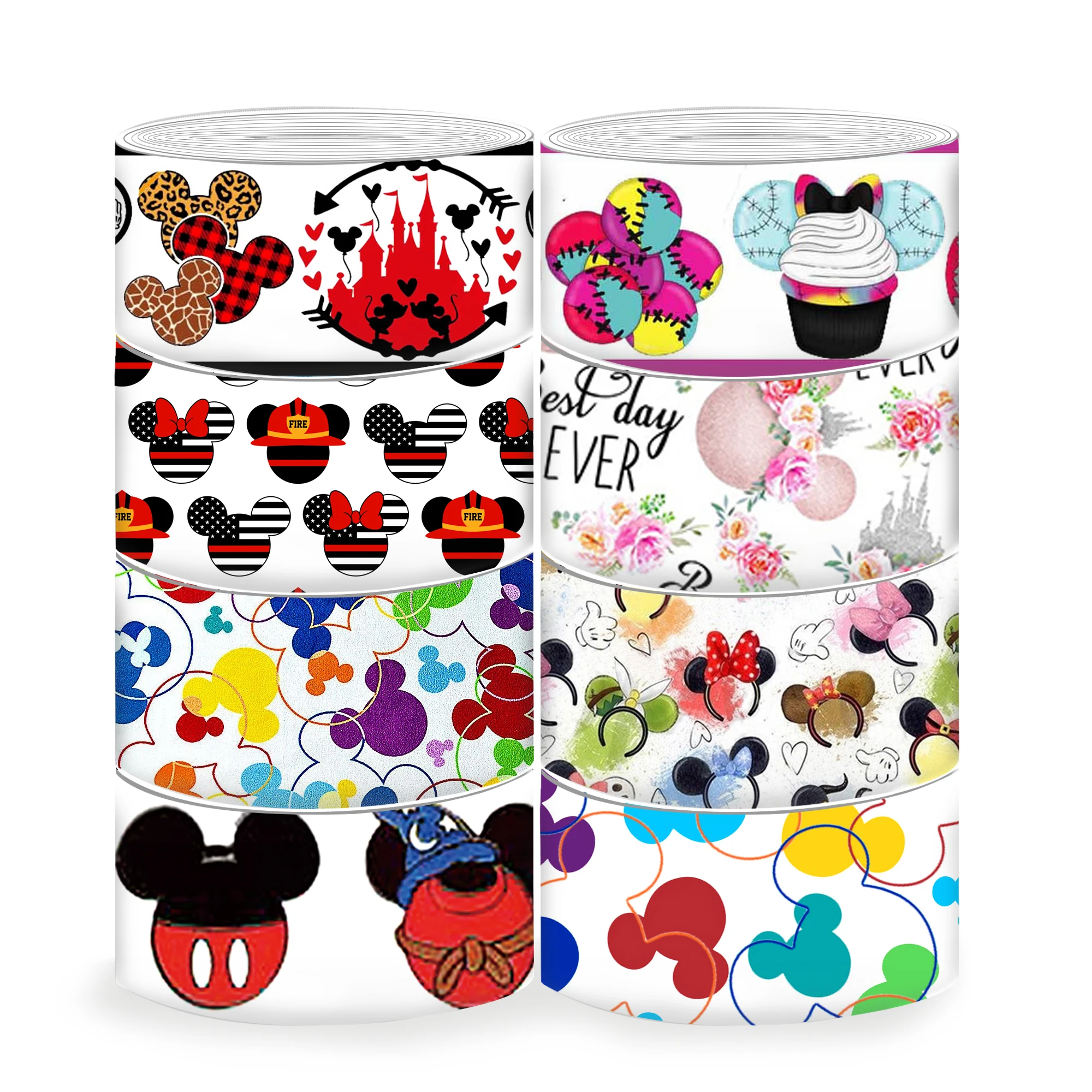 Disney 5 jardów wiele rozmiarów Mickey szydełkowa opaska drukowana rypsowa wstążka na Hairbows DIY zapasy rzemieślnicze wstążki w stylu kreskówki