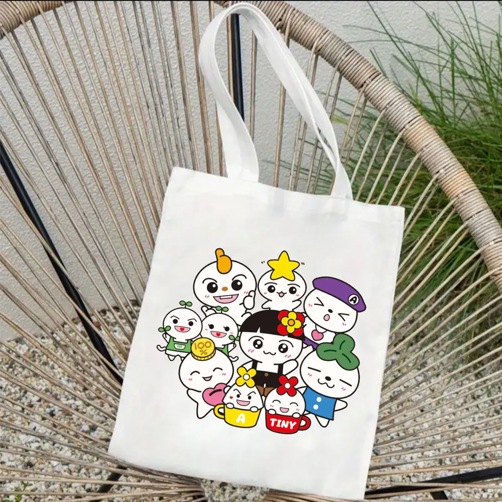 ATEEZ Canvas Bag TEEZ-MON Cartoon Cute Print Zipper Pocket Handbag Student Large Capacity Shoulder Bag Women Shopping Bag