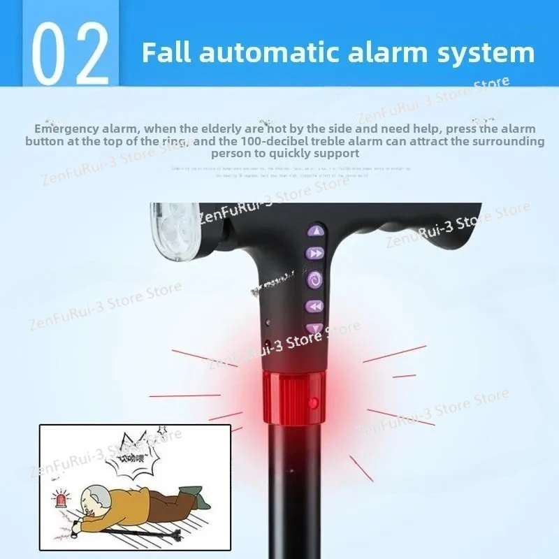 The New Smart Crutches for The Elderly Multi-functional Radio Four-foot Non-slip Aluminum Alloy Cane Crutches