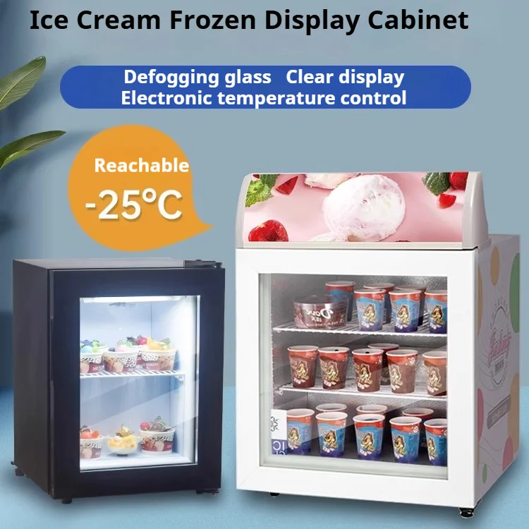 Vertical Mini Commercial Display Freezer，-25℃ Ice Cream Yogurt Cake Snow Cone Showcase