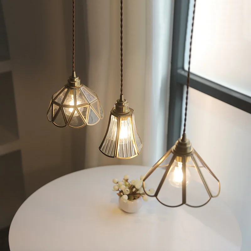 Japanese lamp Vintage Pendant light Bedside lustre Bedroom Bar Cafe Restaurant chandelier Glass lampshade LED Hanglamp Luminaria
