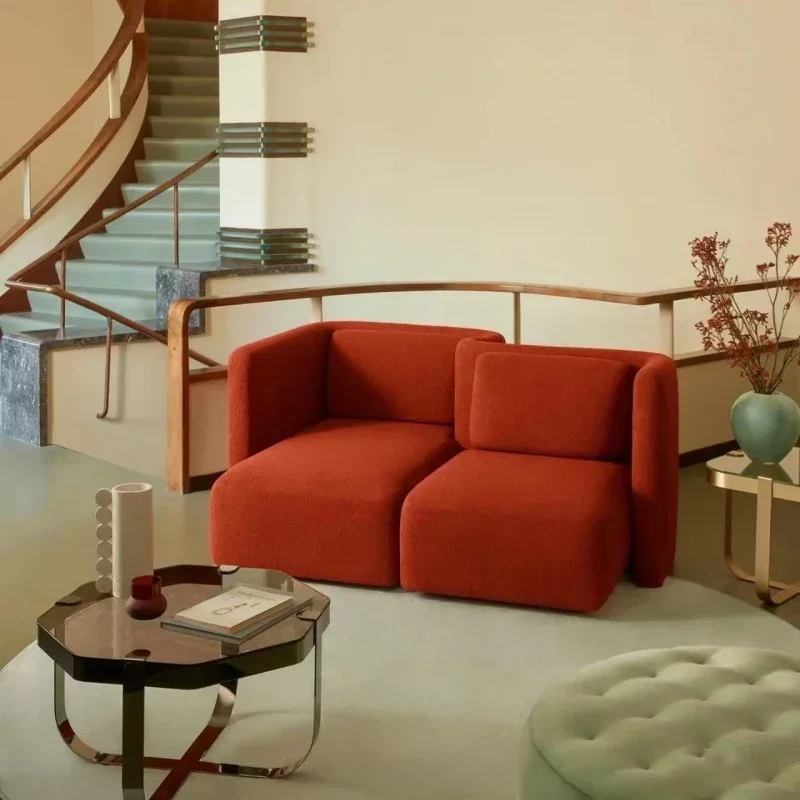 

Curved fabric sofa, small living room, cotton and linen sofa, double lover embracing sofa