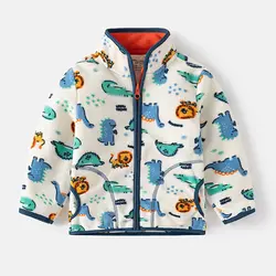 Boys Padded Jacket Outside Cartoon Dinosaur Toddler Zipper Standing Collar Jacket